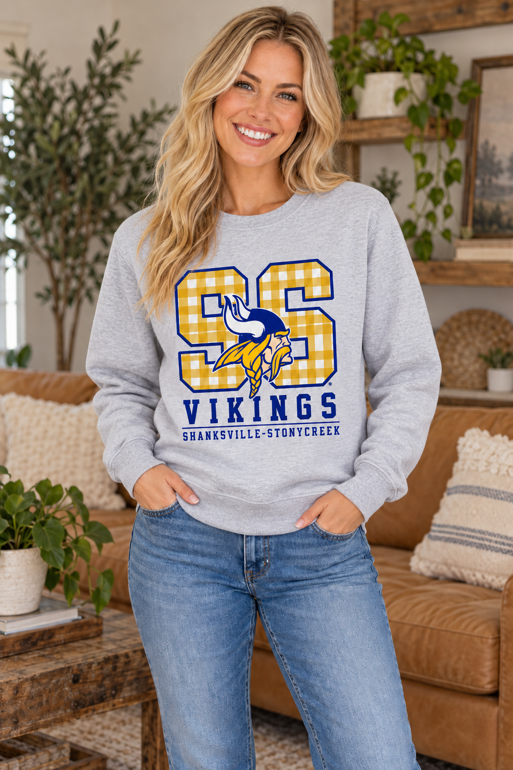 Shanksville-Stonycreek Vikings SS Varsity Viking Crewneck in Sport Gray
