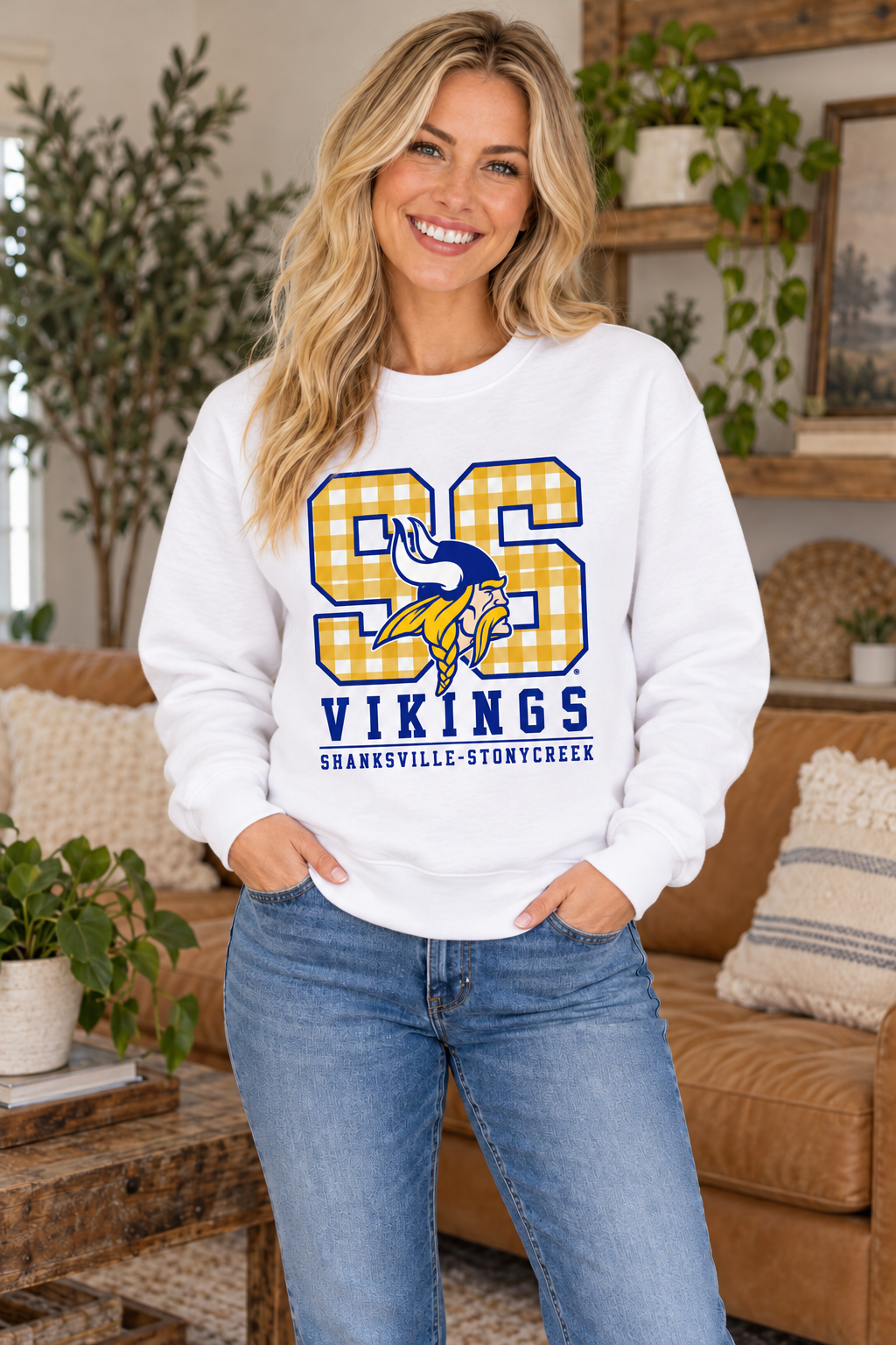 Shanksville-Stonycreek Vikings SS Varsity Viking Crewneck in White