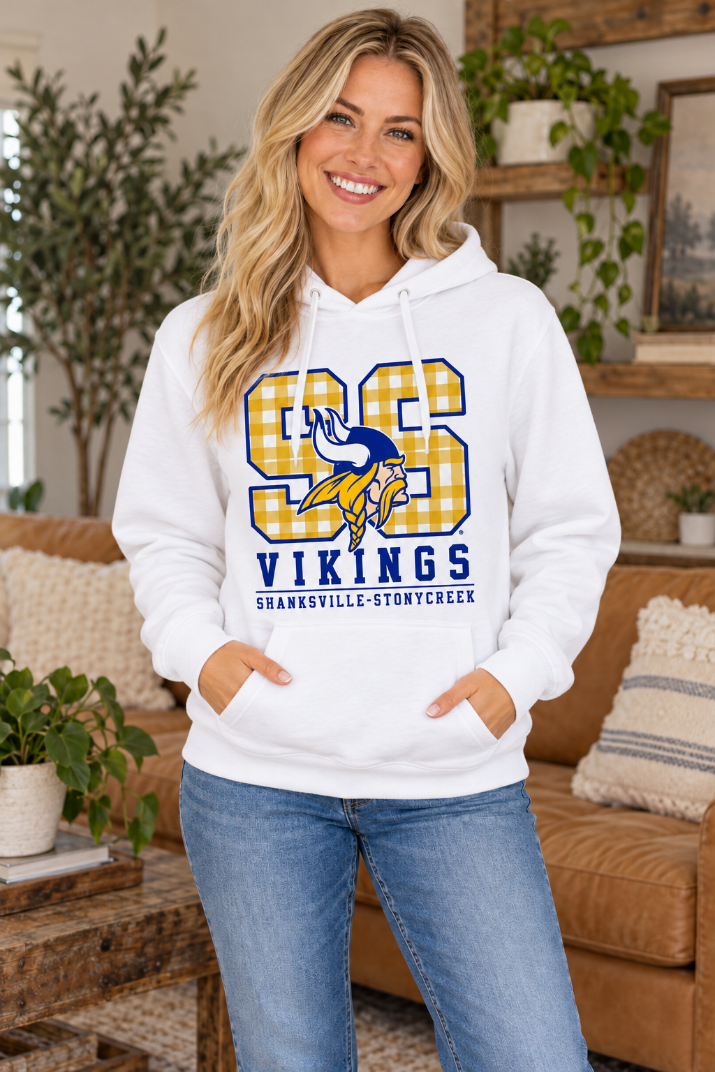 Shanksville-Stonycreek Vikings SS Varsity Viking Hoodie in White