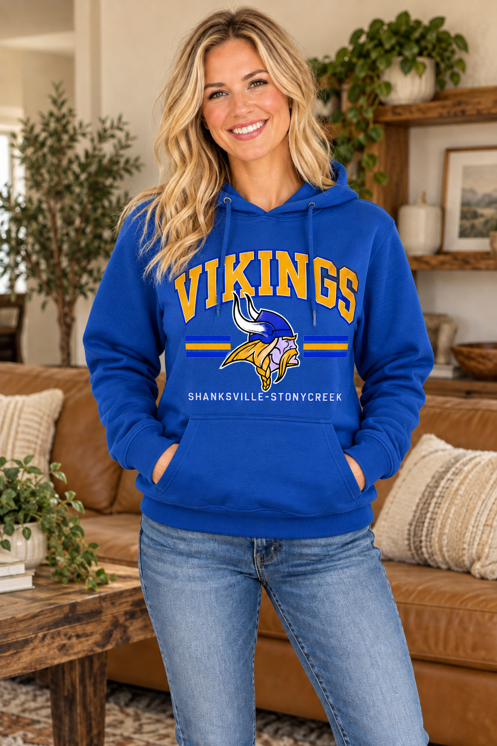 Shanksville-Stonycreek Vikings Retro Viking Head Hoodie in Royal Blue