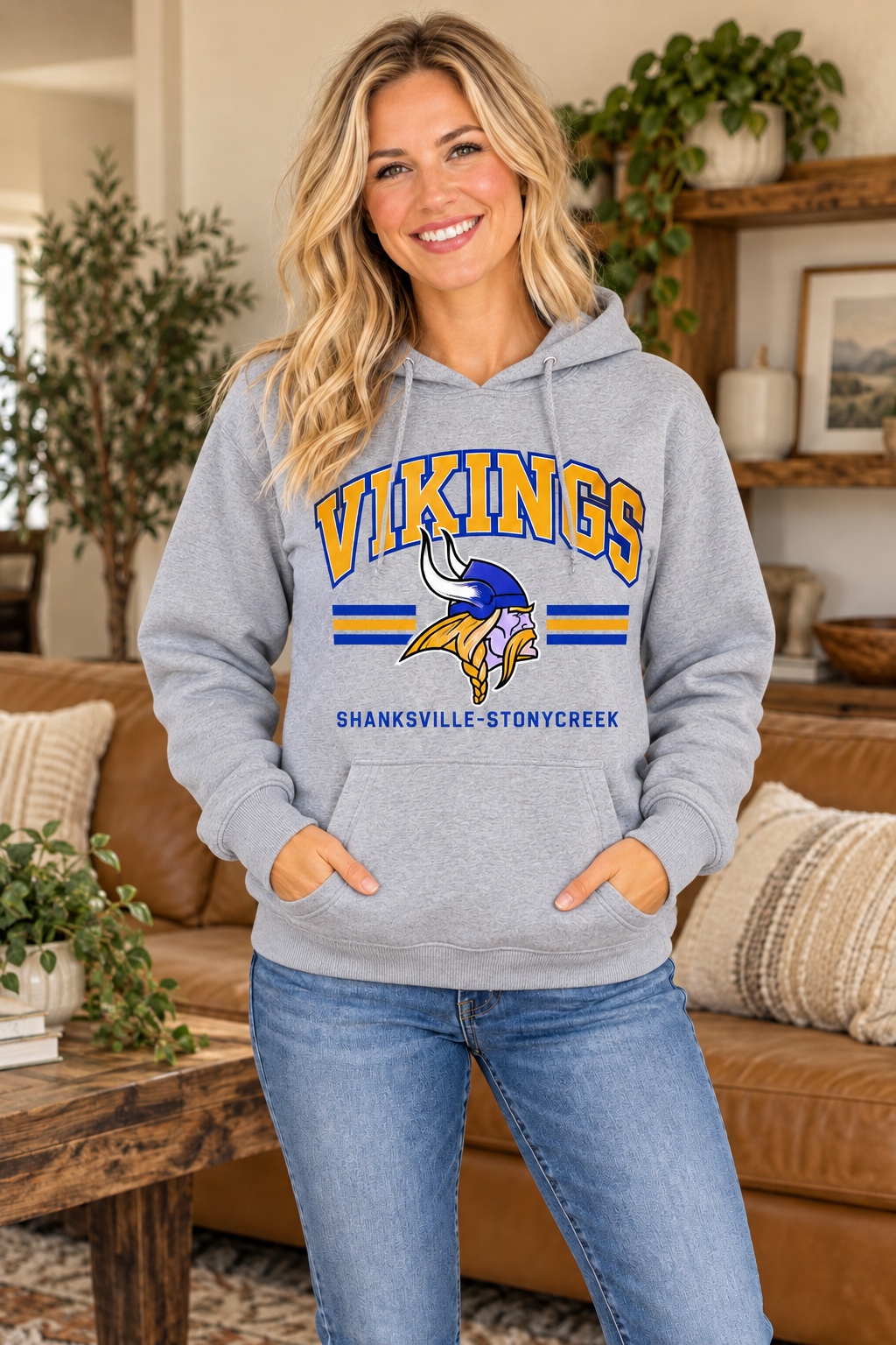 Shanksville-Stonycreek Vikings Retro Viking Head Hoodie in Sport Gray