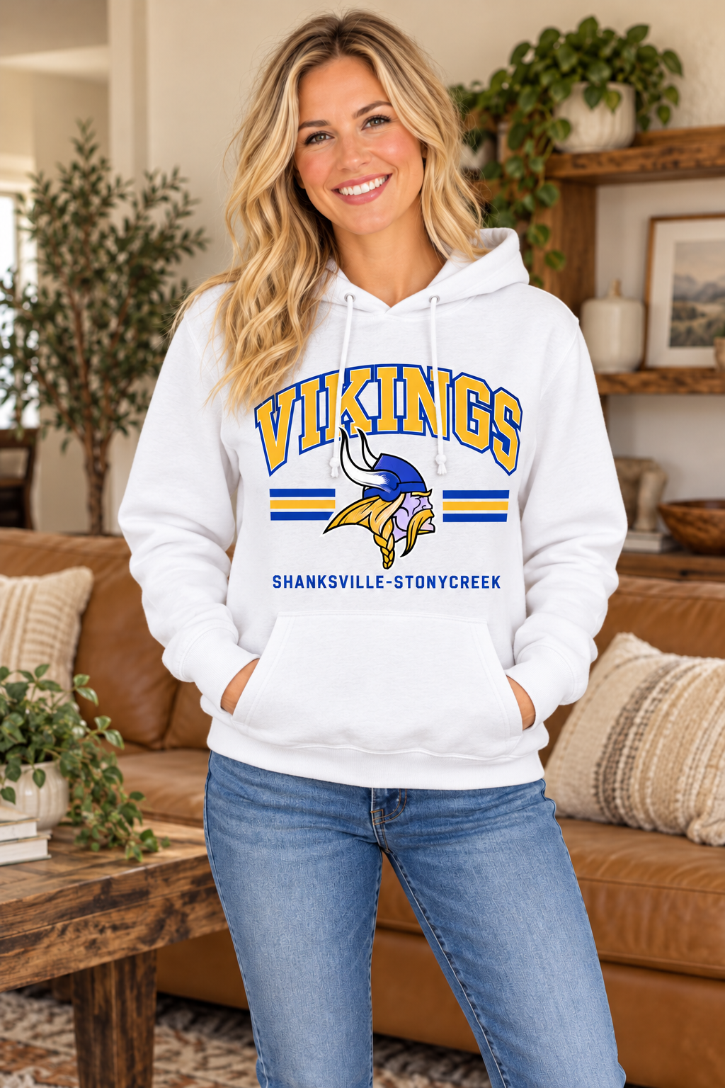 Shanksville-Stonycreek Vikings Retro Viking Head Hoodie in White