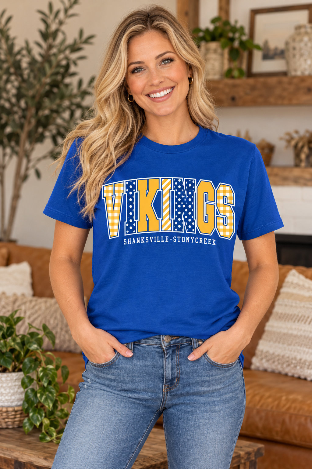 Shanksville-Stonycreek Vikings Mixed Pattern Vikings T-shirt in Royal Blue
