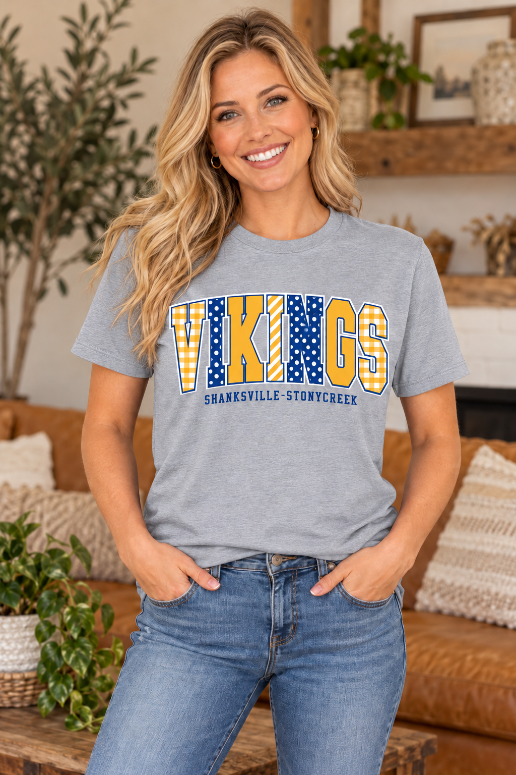 Shanksville-Stonycreek Vikings mixed-pattern T-shirt in Sport Gray
