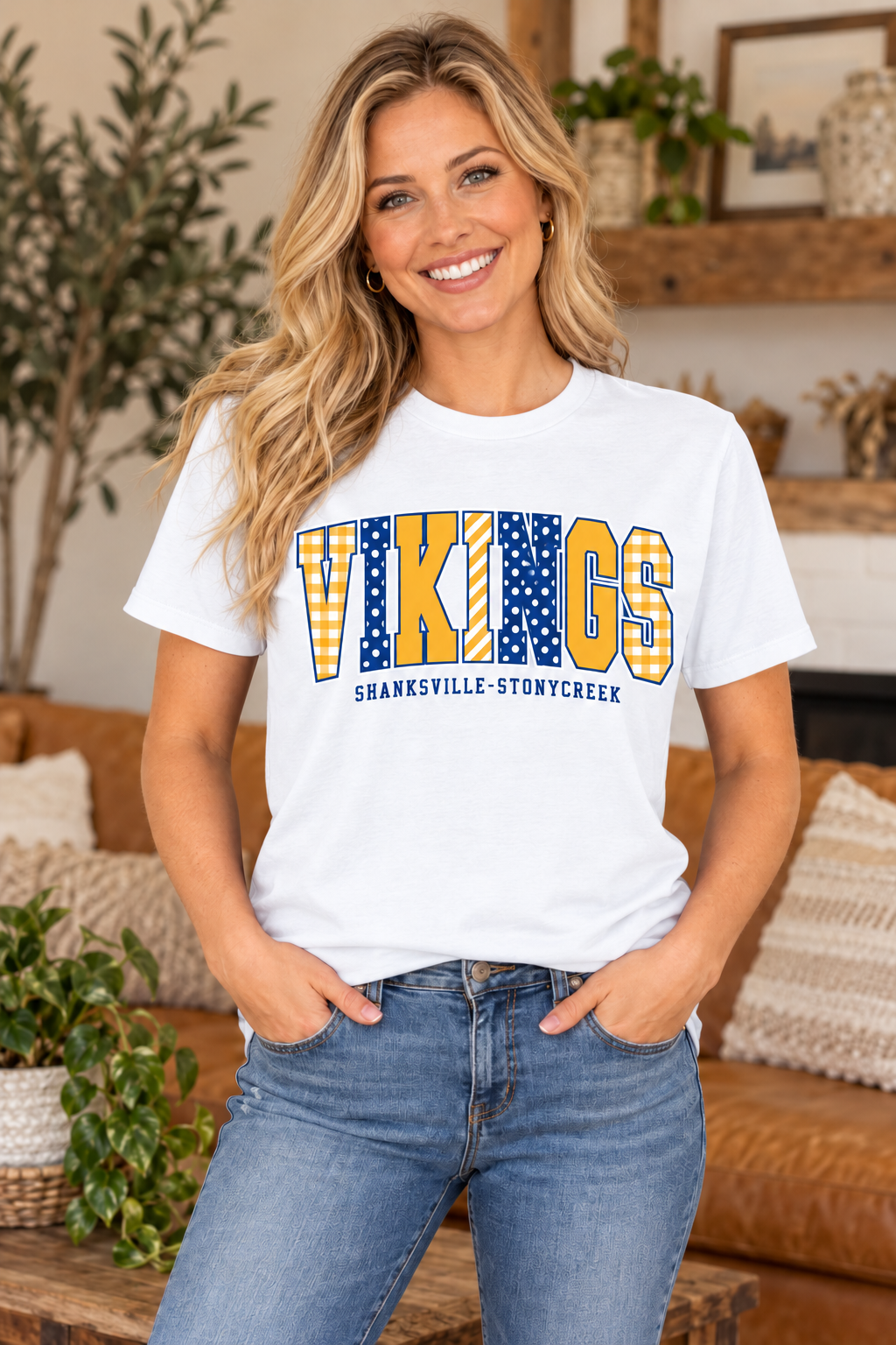 Shanksville-Stonycreek Vikings mixed-pattern T-shirt in White