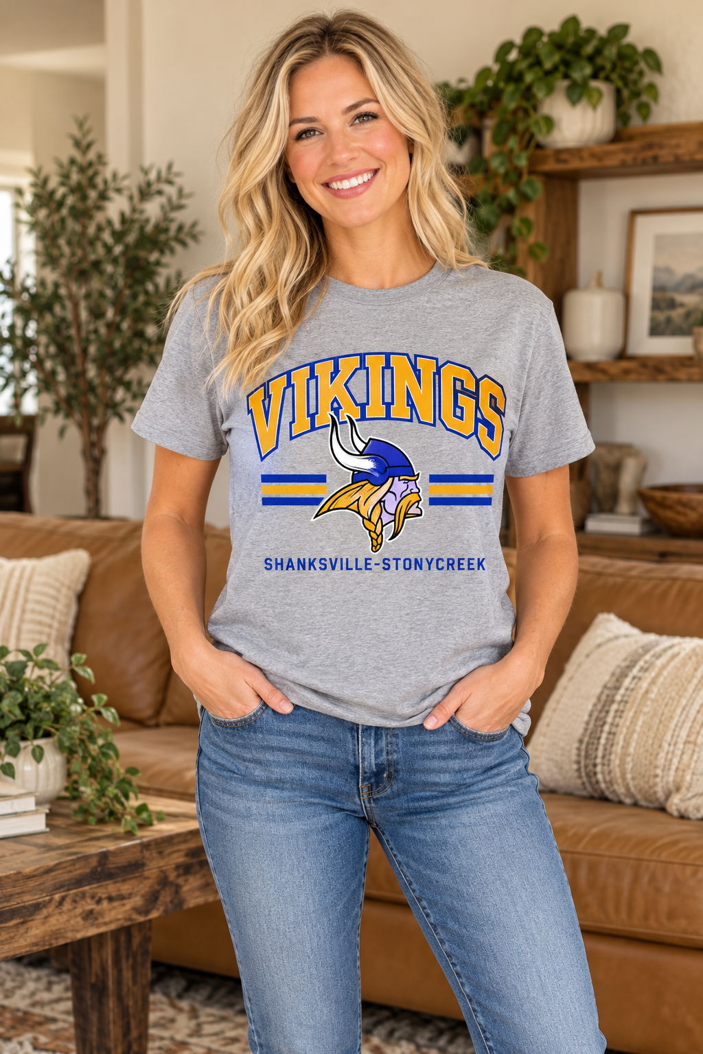Shanksville-Stonycreek Vikings Retro Viking Head T-shirt in Sport Gray