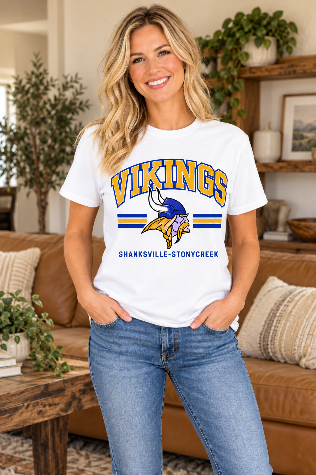 Shanksville-Stonycreek Vikings Retro Viking Head T-shirt in White