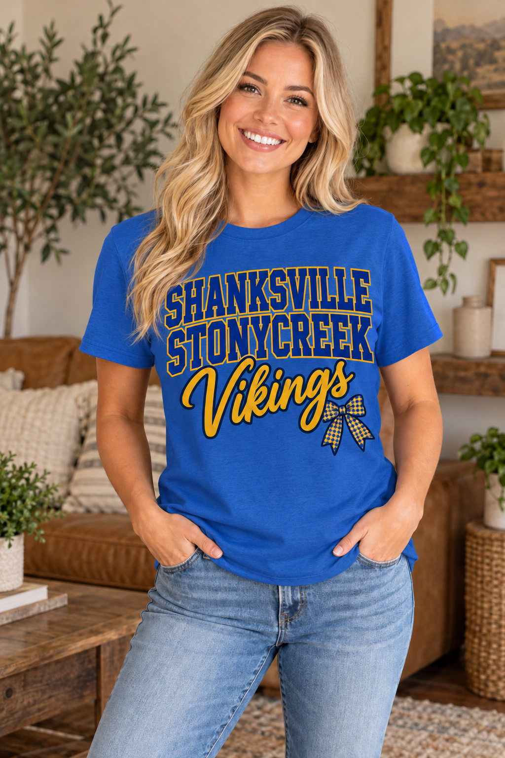 Shanksville-Stonycreek Vikings stacked-script-bow T-shirt in Royal Blue
