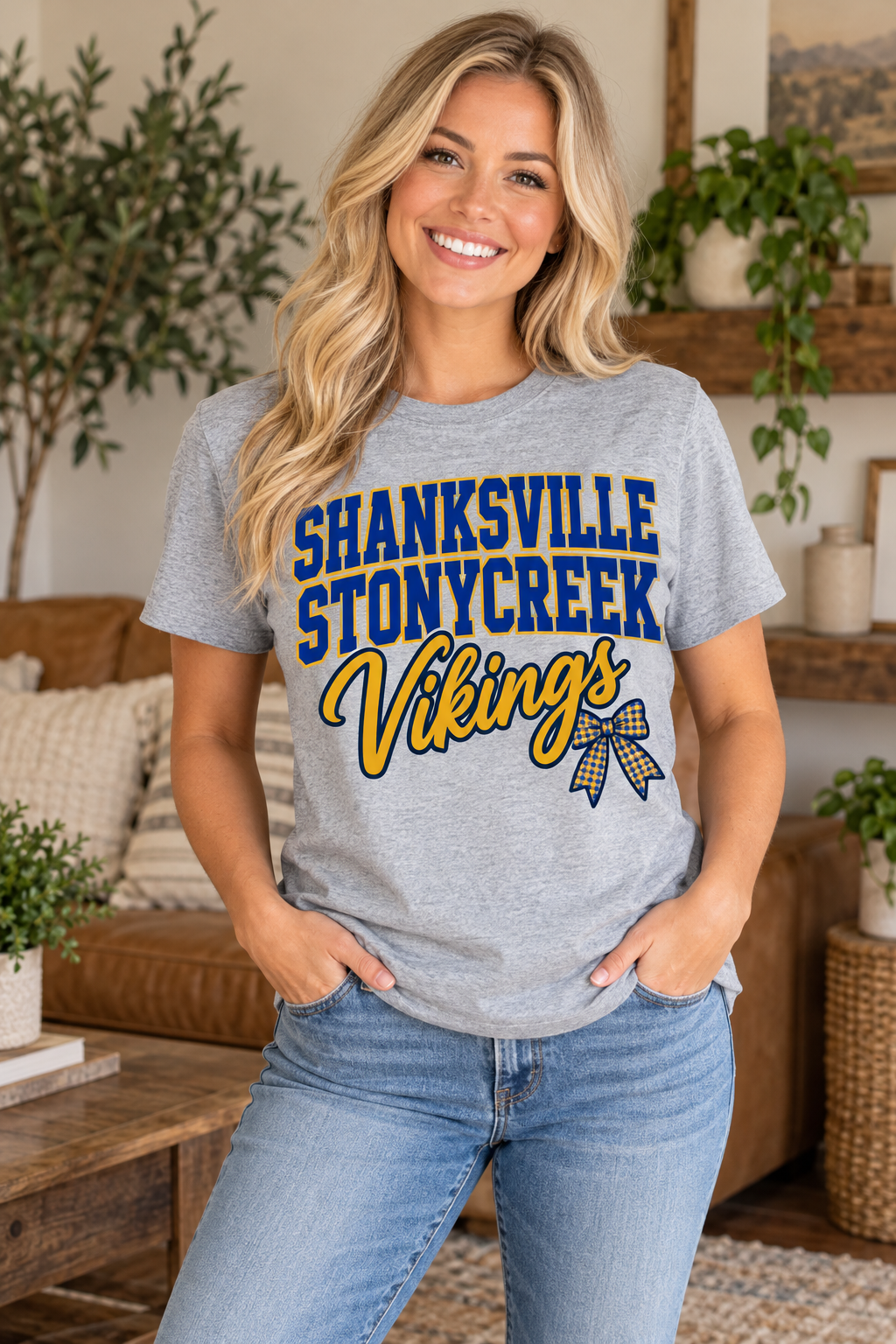 Shanksville-Stonycreek Vikings Stacked Script Bow T-shirt in Sport Gray