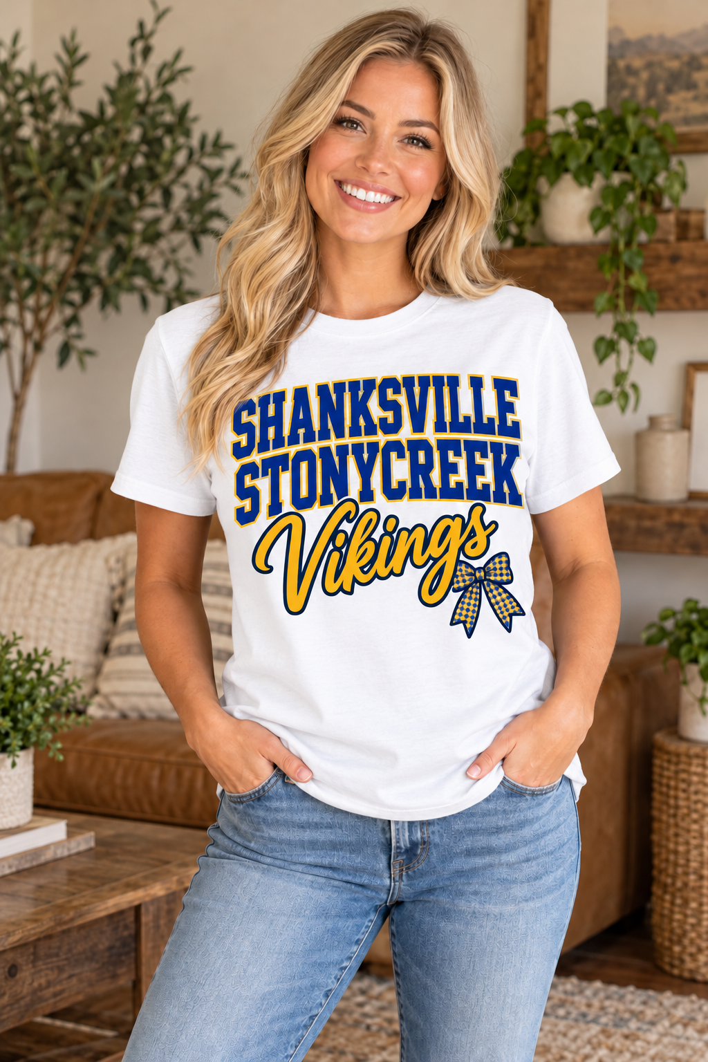 Shanksville-Stonycreek Vikings stacked-script-bow T-shirt in White