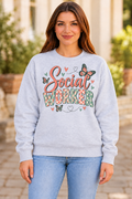 Social Worker Coral Butterfly sport gray crewneck