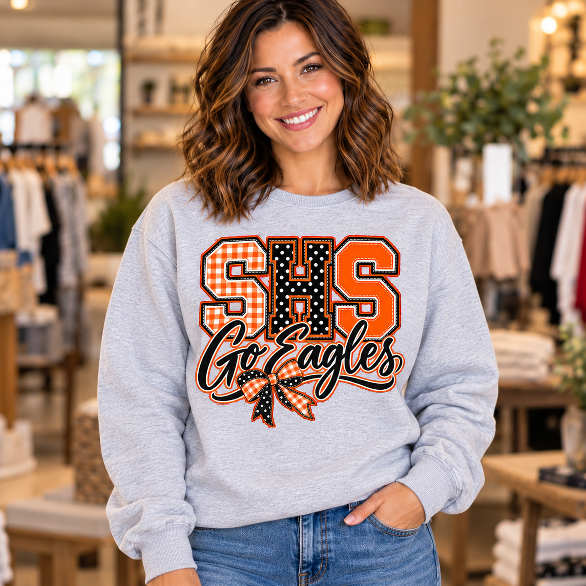 Somerset Eagles SHS Patchwork Go Eagles Crewneck – Sport Gray girl mockup