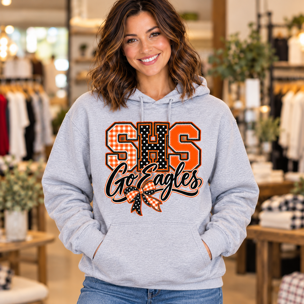 Somerset Eagles SHS Patchwork Go Eagles Hoodie – Sport Gray girl mockup