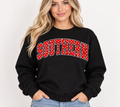 Girl wearing black SOUTHERN polka dot crewneck