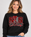 Woman wearing Black Southern SHS Go Rams crewneck