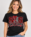 Woman wearing Black Southern SHS Go Rams T shirt