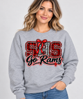 Woman wearing Heather Gray Southern SHS Go Rams crewneck