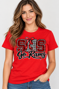 Woman wearing Red Southern SHS Go Rams T shirt