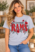Southern Rams Wildflower Letters Sport Gray T-Shirt female model mockup