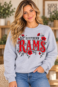 Southern Rams Wildflower Letters Sport Gray Crewneck female model mockup