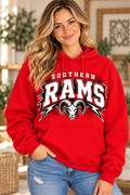 Southern Rams Lightning Spirit Red Hoodie female model mockup