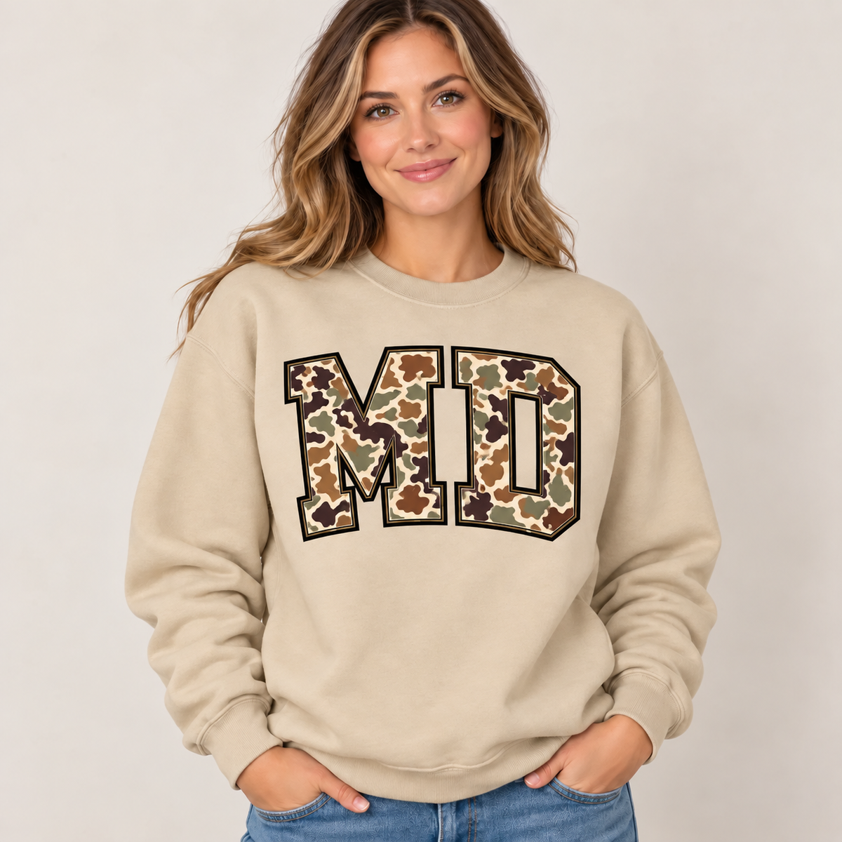 Maryland MD camouflage varsity sand crewneck – sharp rebuilt mockup