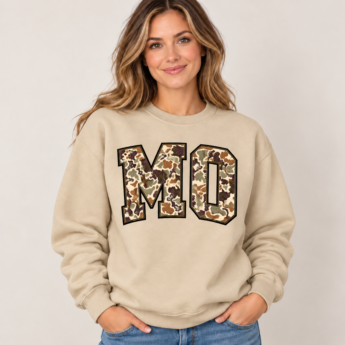 Missouri MO camouflage varsity sand crewneck – sharp rebuilt mockup