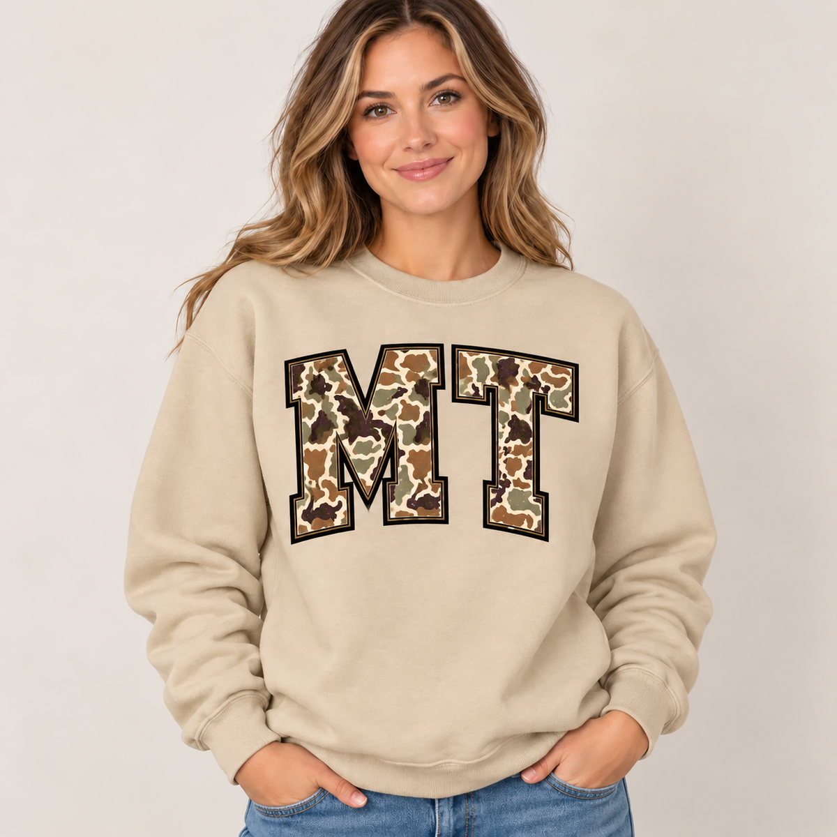 Montana MT camouflage varsity sand crewneck – sharp rebuilt mockup