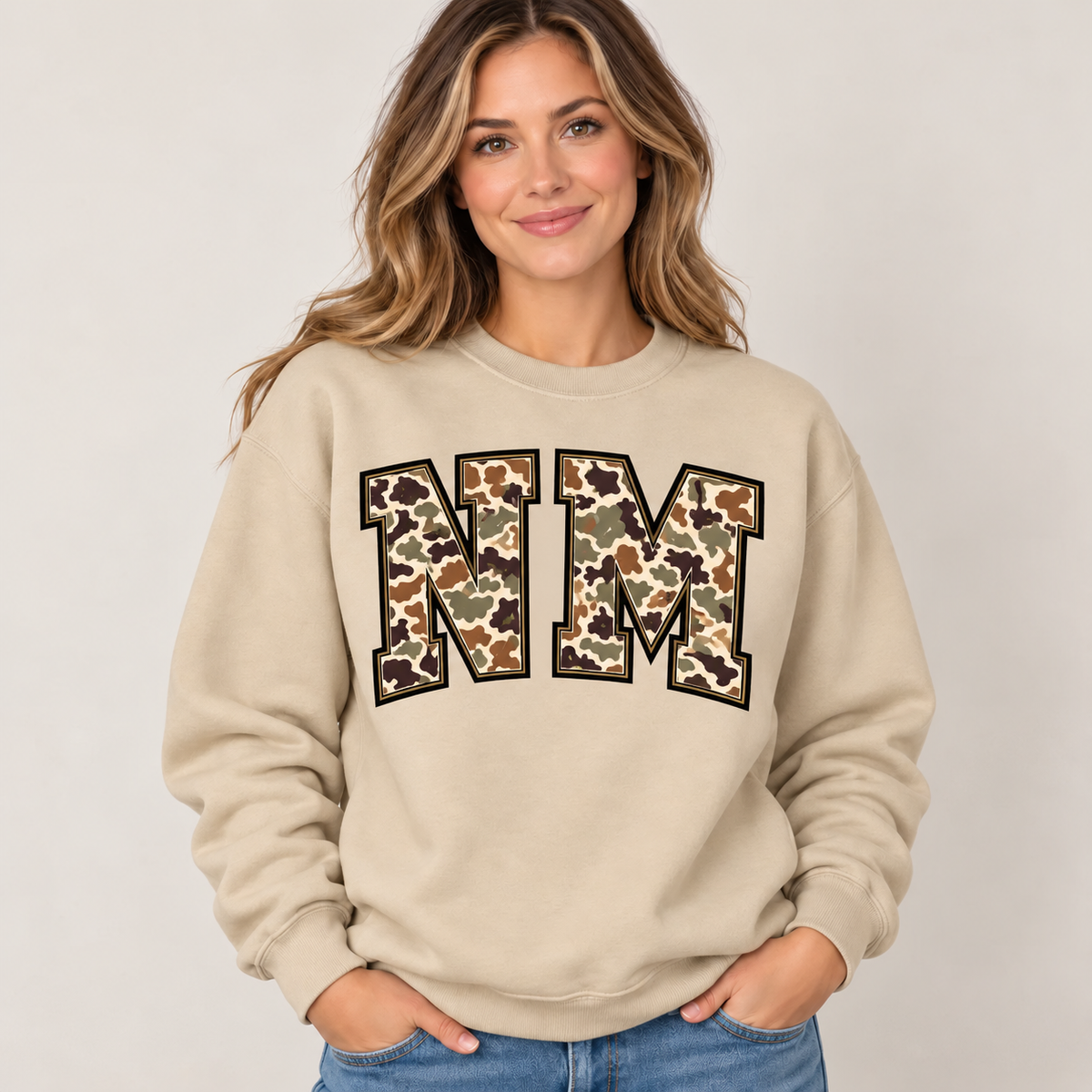 New Mexico NM camouflage varsity sand crewneck – sharp rebuilt mockup