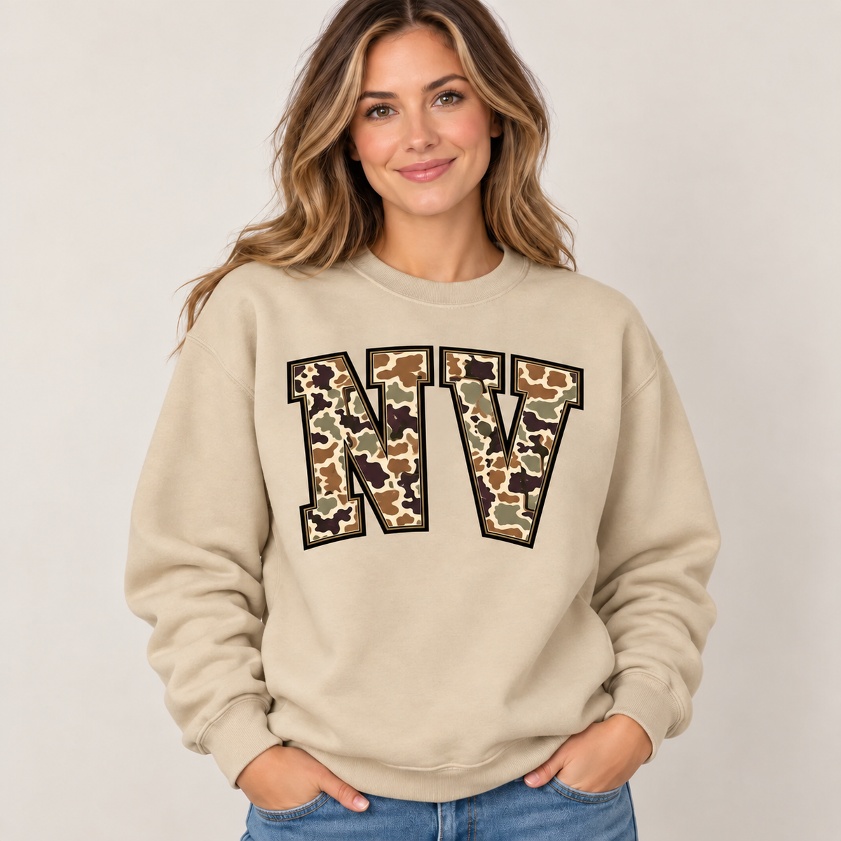 Nevada NV camouflage varsity sand crewneck – sharp rebuilt mockup