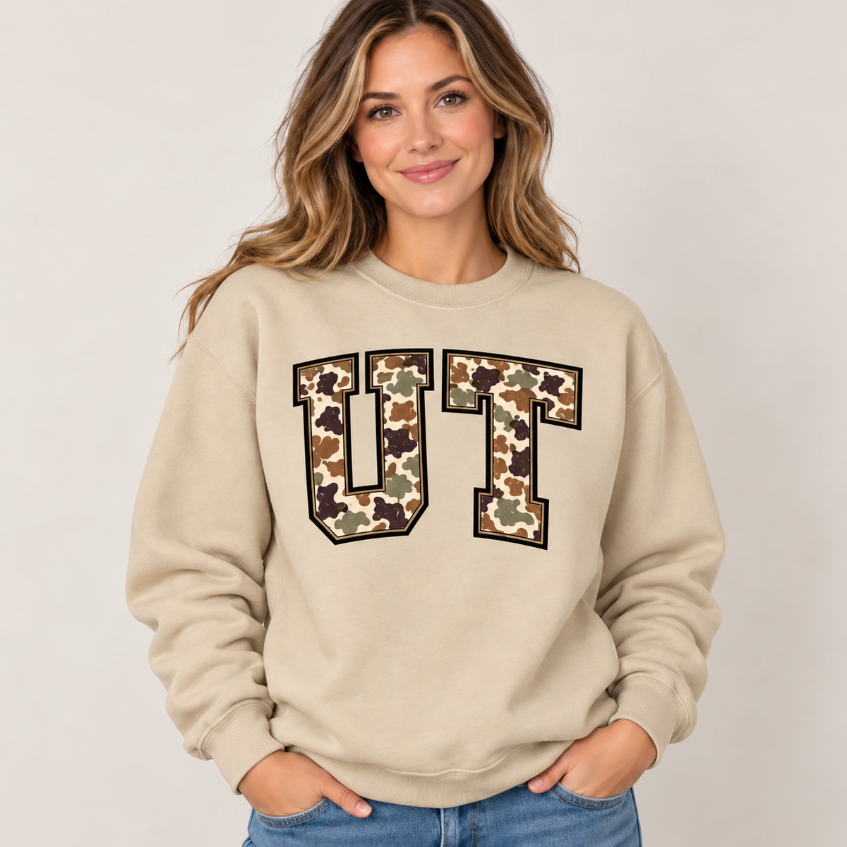 Utah UT camouflage varsity sand crewneck – sharp rebuilt mockup