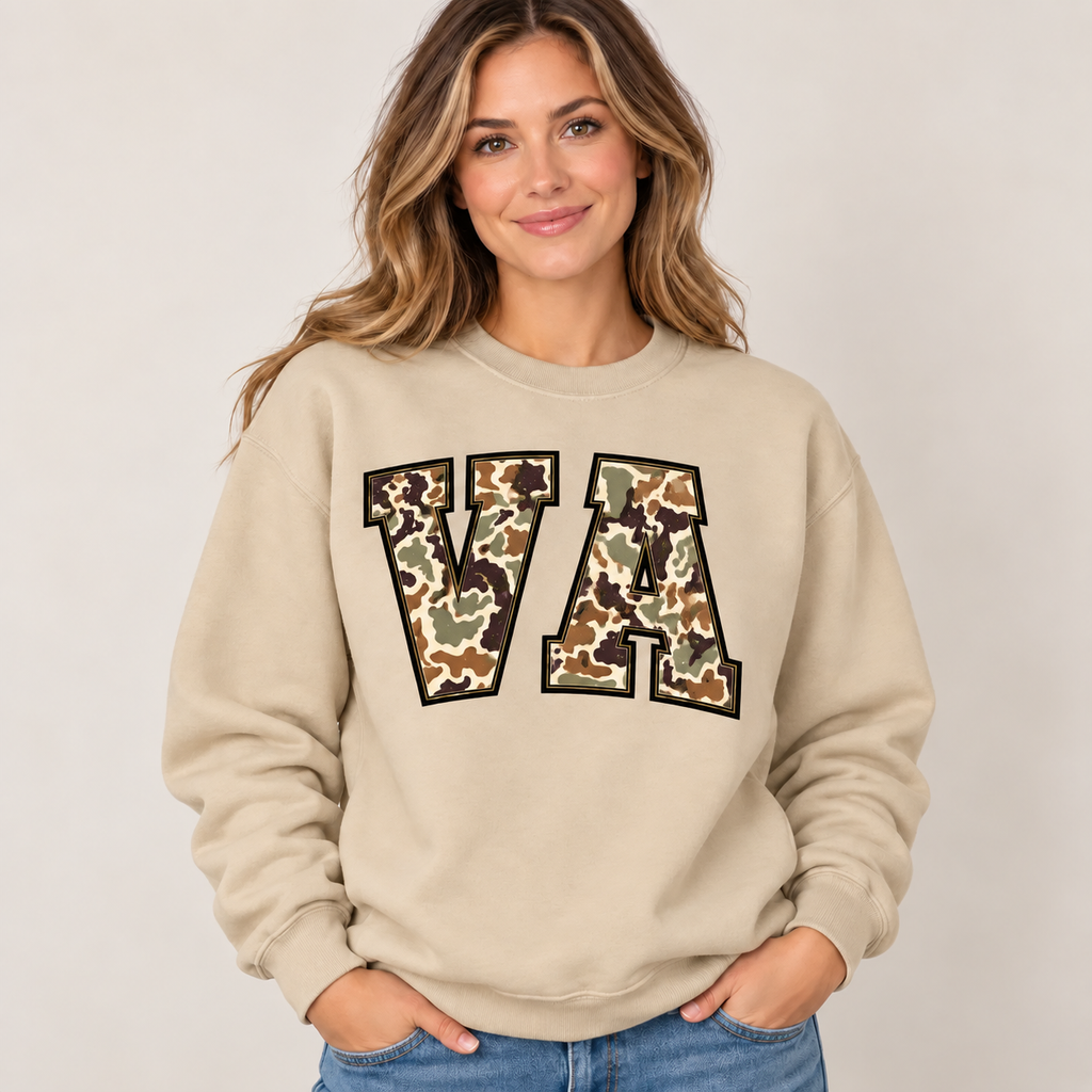 Virginia VA camouflage varsity sand crewneck – sharp rebuilt mockup
