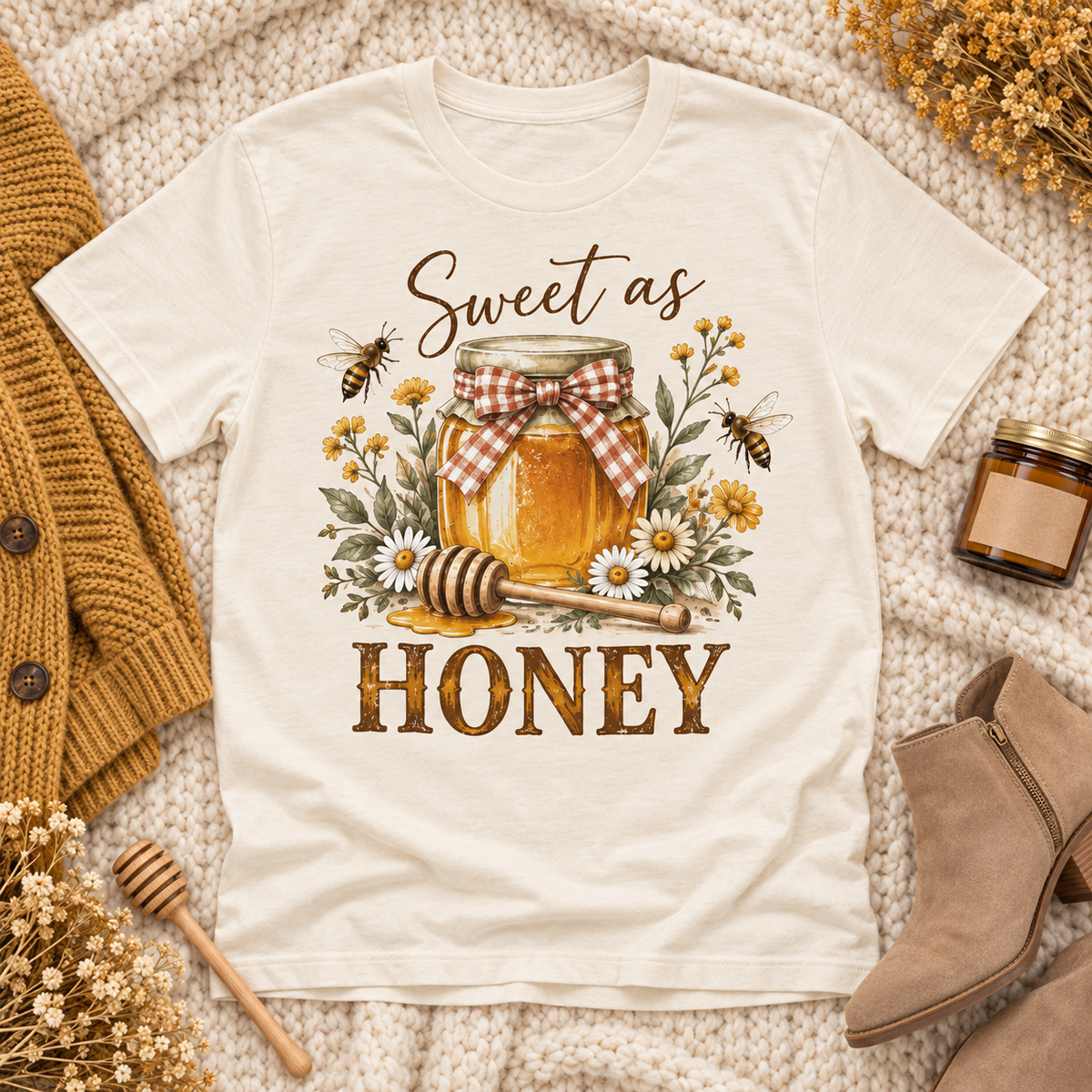 Sweet as Honey cream boutique graphic tee flat lay