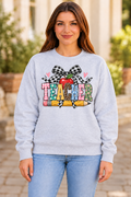 Teacher Patchwork Pencil Bow sport gray crewneck