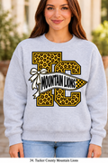 Tucker County Mountain Lions Cheetah Pennant Bow Sport Gray Crewneck