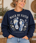 Walk by Faith Patchwork Footprints Navy Crewneck