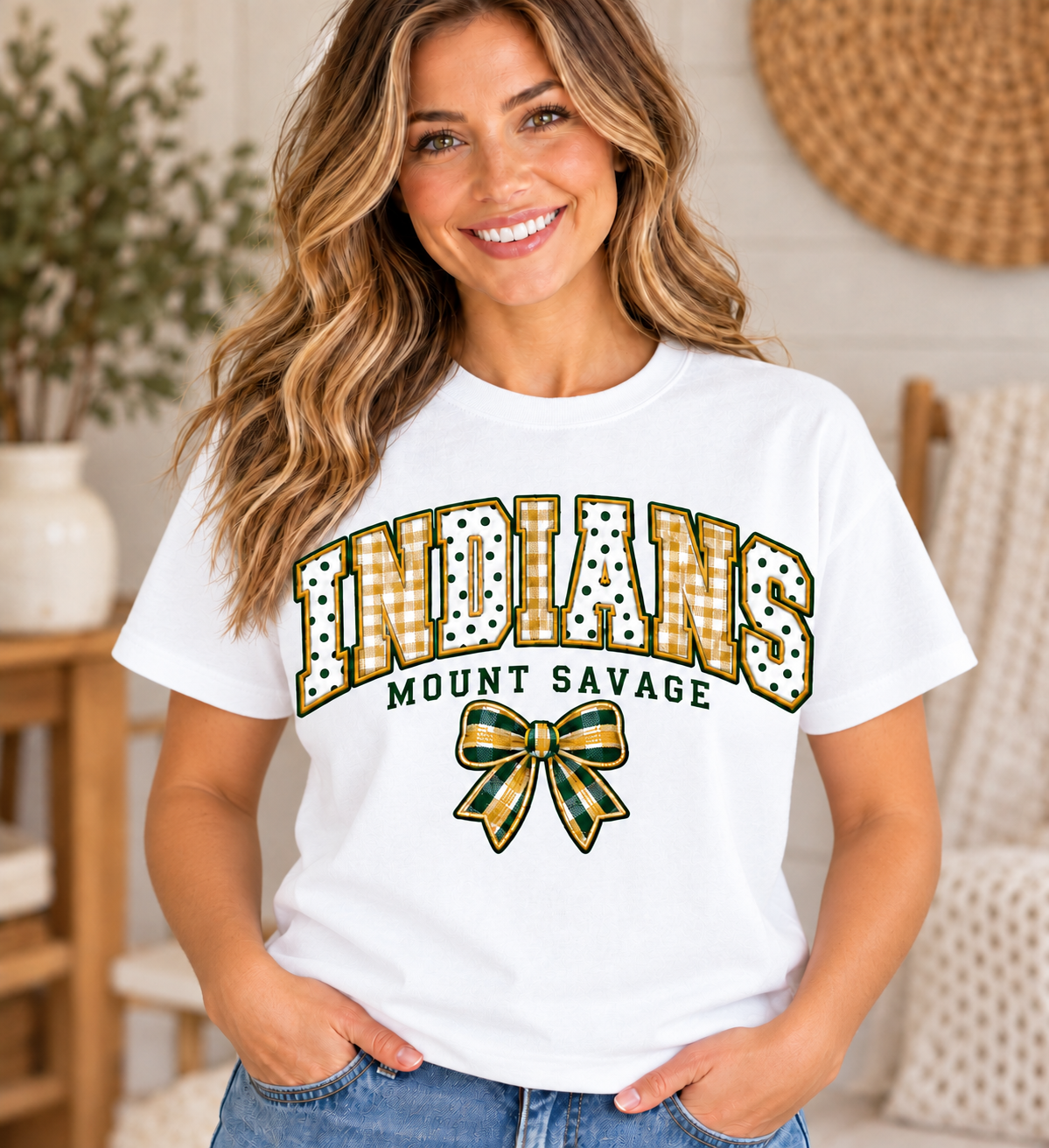 Mount Savage Indians Patchwork Bow White T-Shirt