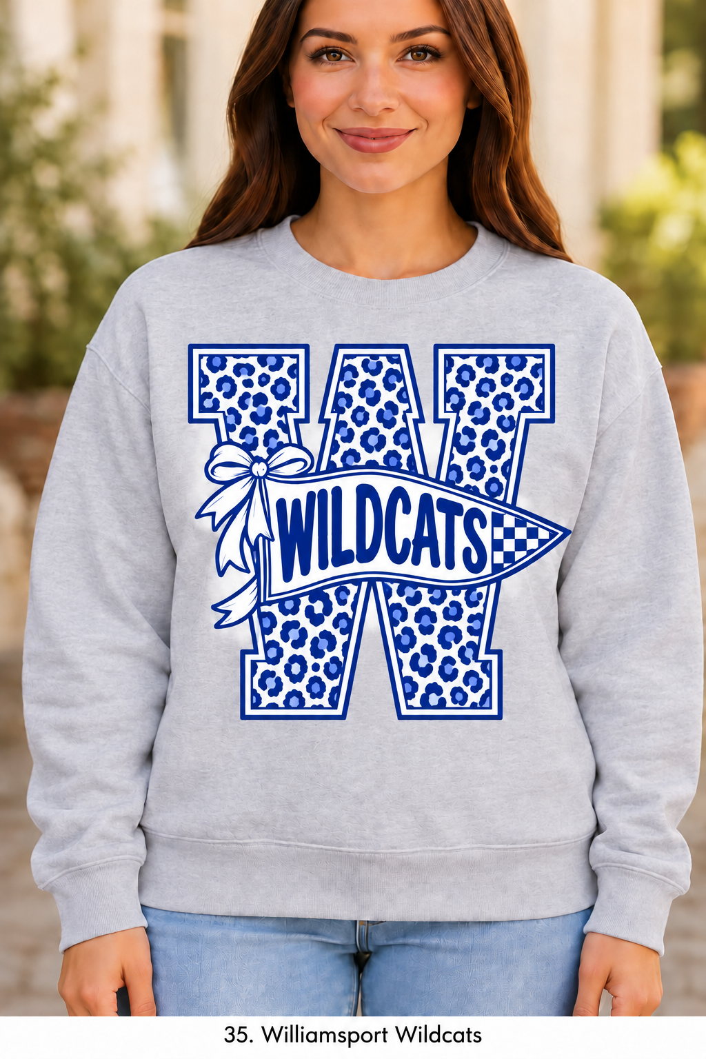 Williamsport Wildcats Cheetah Pennant Bow Sport Gray Crewneck