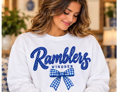 Windber Ramblers Polka Dot Gingham Bow White Crewneck