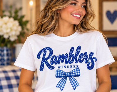 Windber Ramblers Polka Dot Gingham Bow White T-Shirt