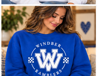 Windber Ramblers Interlocking W Checker Royal Blue Crewneck