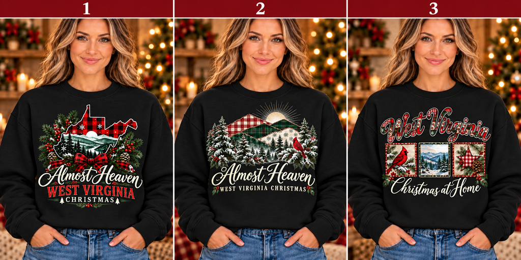 All 3 designs on black crewnecks