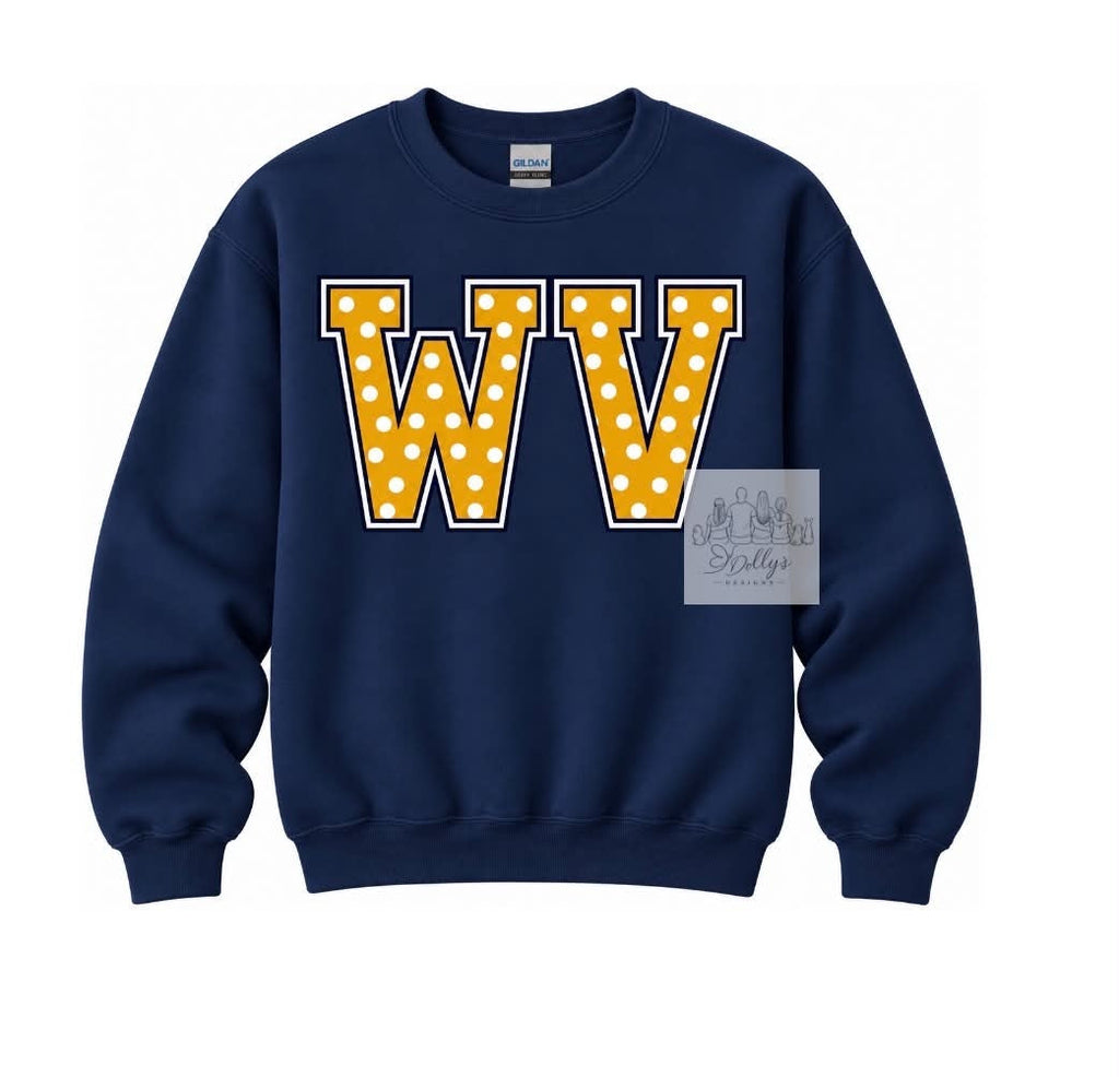 Flat mockup of navy polka dot WV crewneck