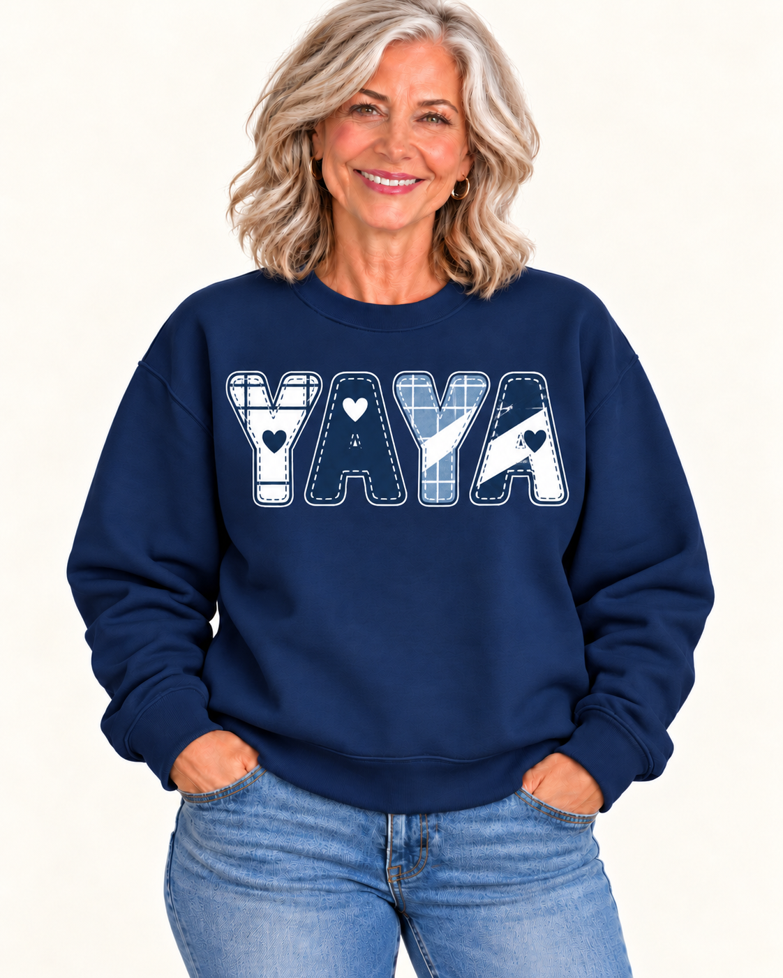YAYA Navy Patchwork Crewneck